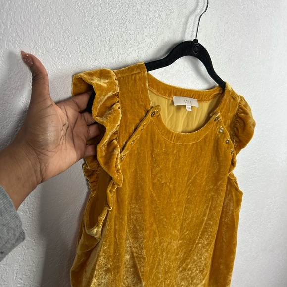 LOFT Womens Velvet Ruffle Sleeve Blouse Mustard Yellow Hippie Bohemian Chic Sz M - Picture 3 of 6